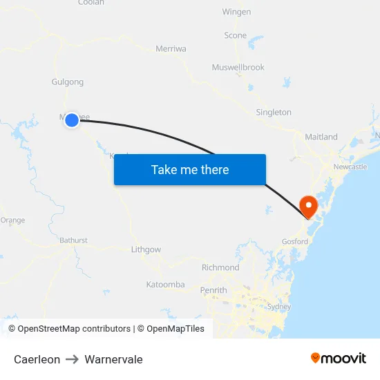 Caerleon to Warnervale map