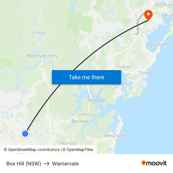 Box Hill (NSW) to Warnervale map