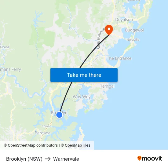 Brooklyn (NSW) to Warnervale map