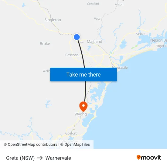 Greta (NSW) to Warnervale map