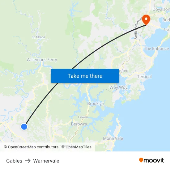 Gables to Warnervale map