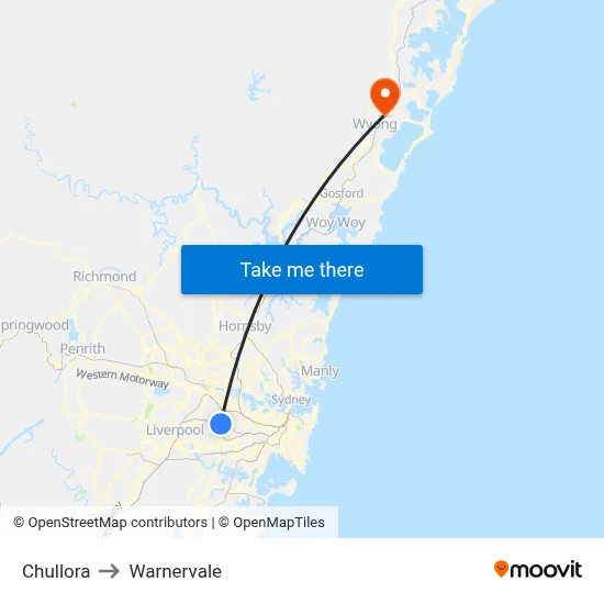 Chullora to Warnervale map