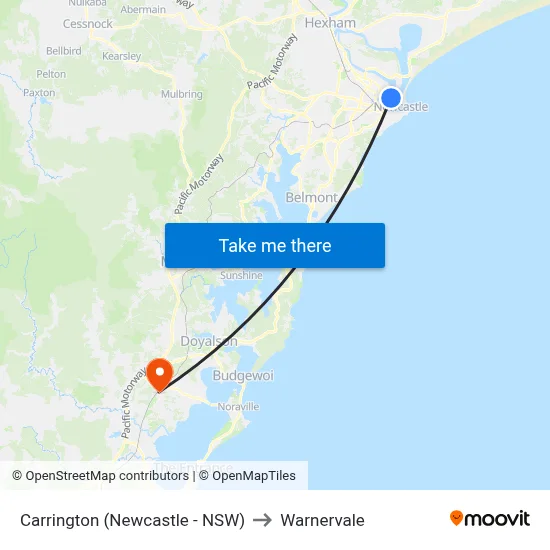 Carrington (Newcastle - NSW) to Warnervale map
