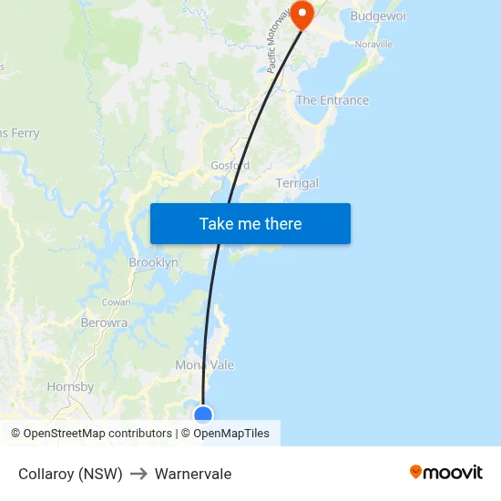 Collaroy (NSW) to Warnervale map