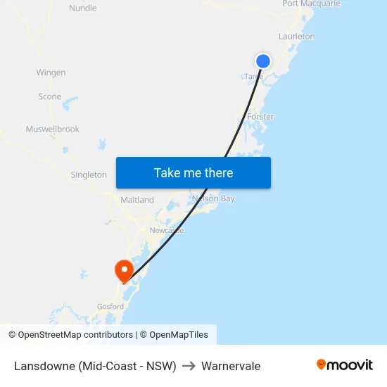 Lansdowne (Mid-Coast - NSW) to Warnervale map