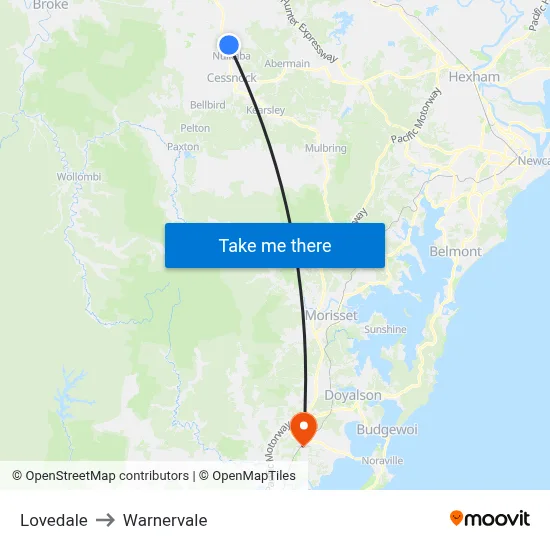 Lovedale to Warnervale map