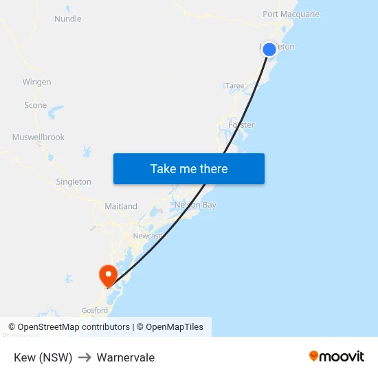 Kew (NSW) to Warnervale map