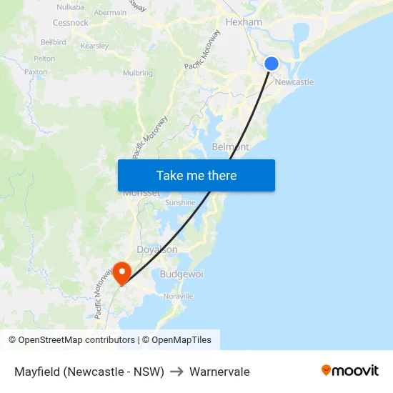 Mayfield (Newcastle - NSW) to Warnervale map