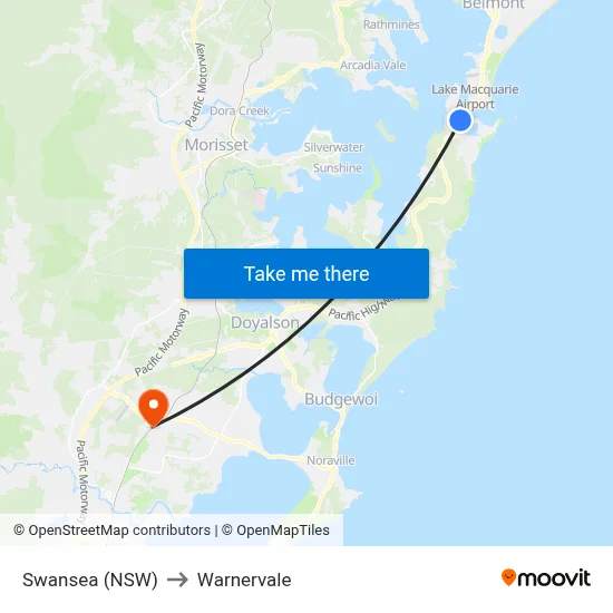 Swansea (NSW) to Warnervale map