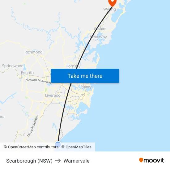 Scarborough (NSW) to Warnervale map