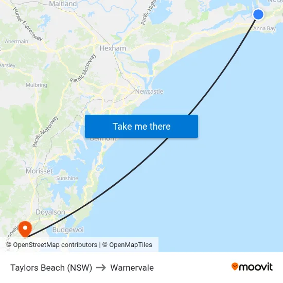 Taylors Beach (NSW) to Warnervale map