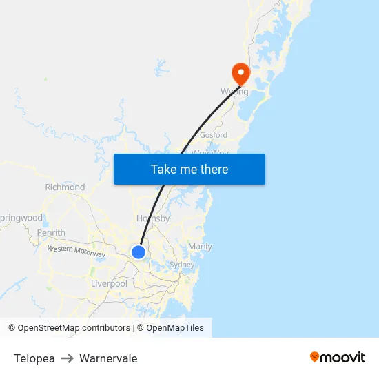 Telopea to Warnervale map