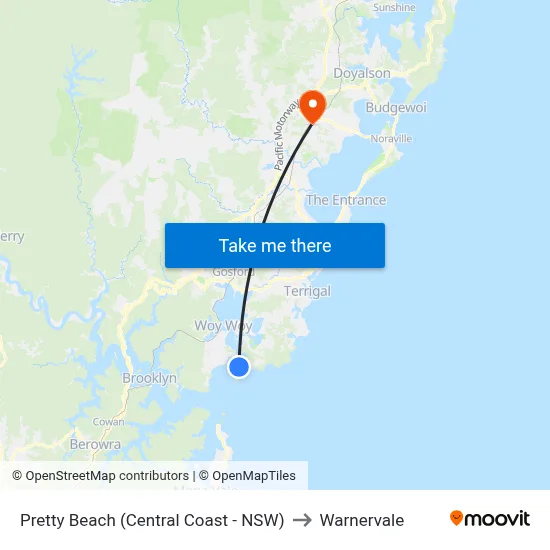 Pretty Beach (Central Coast - NSW) to Warnervale map