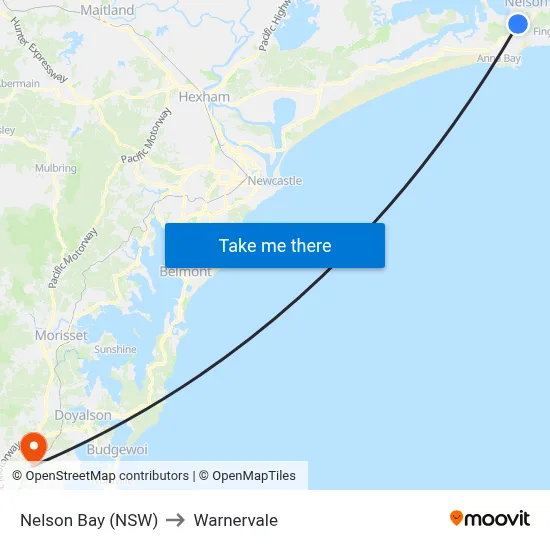 Nelson Bay (NSW) to Warnervale map
