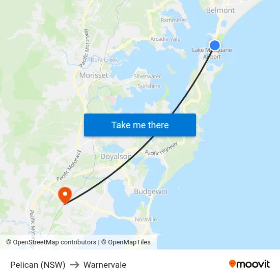 Pelican (NSW) to Warnervale map