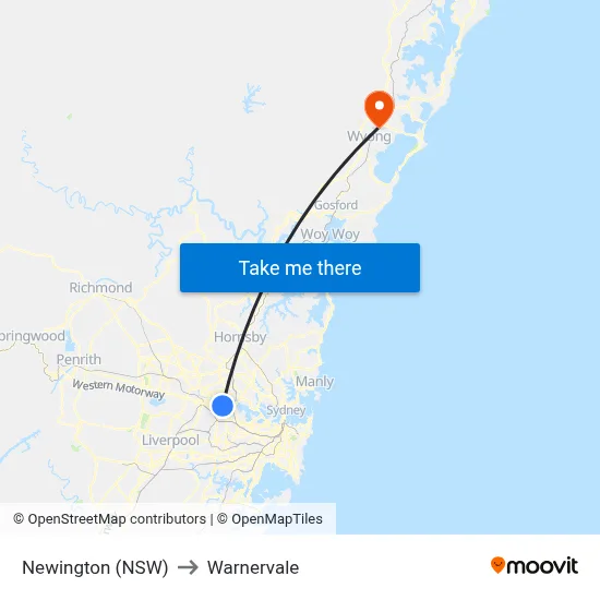 Newington (NSW) to Warnervale map