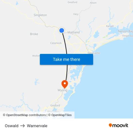 Oswald to Warnervale map