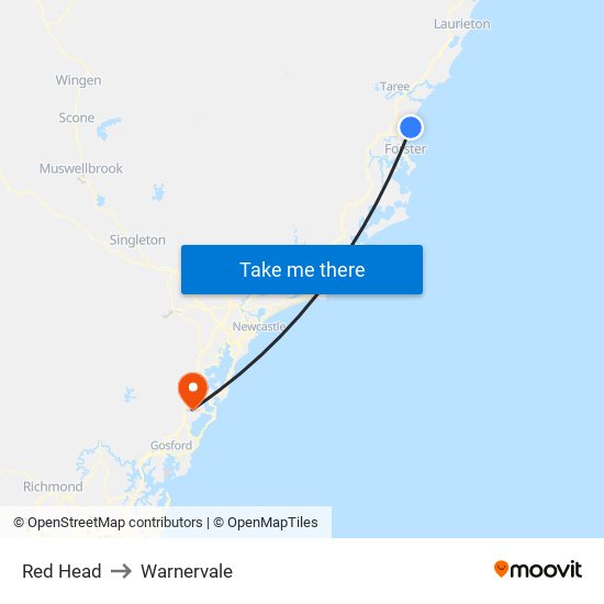 Red Head to Warnervale map