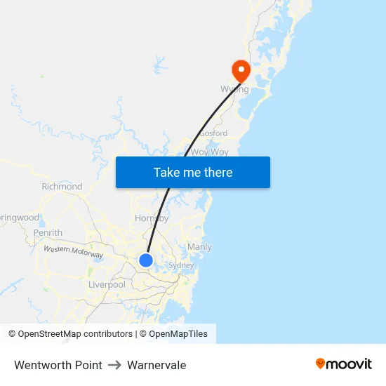 Wentworth Point to Warnervale map
