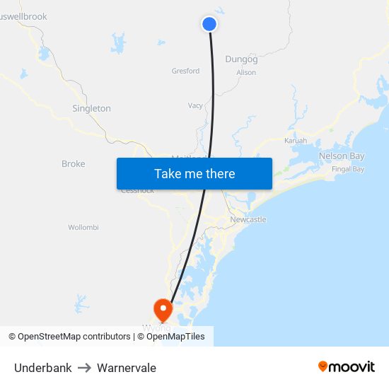 Underbank to Warnervale map