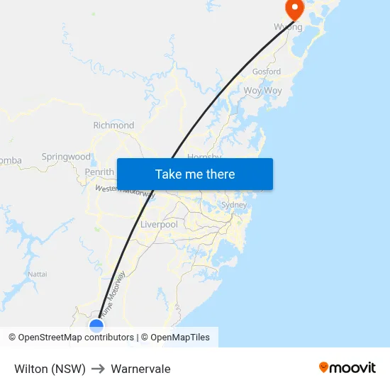 Wilton (NSW) to Warnervale map