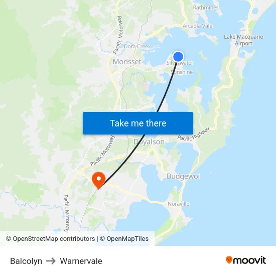 Balcolyn to Warnervale map