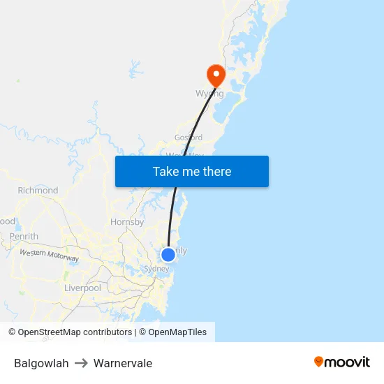 Balgowlah to Warnervale map