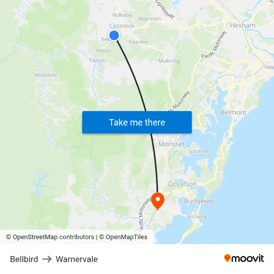 Bellbird to Warnervale map