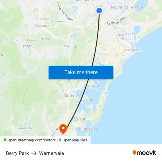 Berry Park to Warnervale map