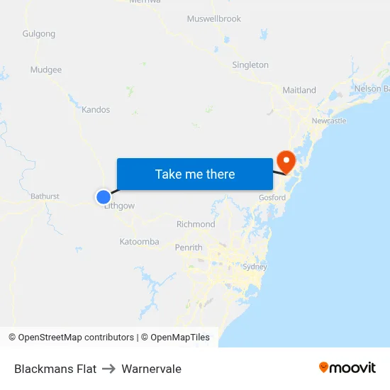 Blackmans Flat to Warnervale map
