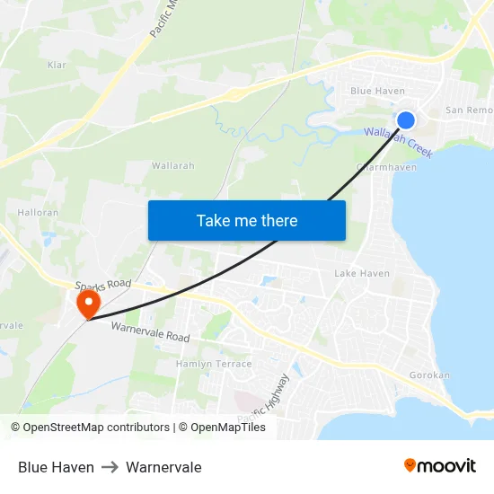 Blue Haven to Warnervale map