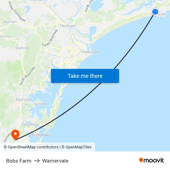 Bobs Farm to Warnervale map