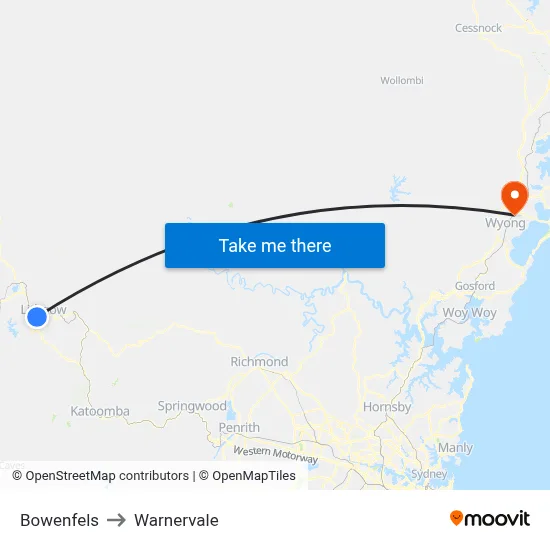 Bowenfels to Warnervale map