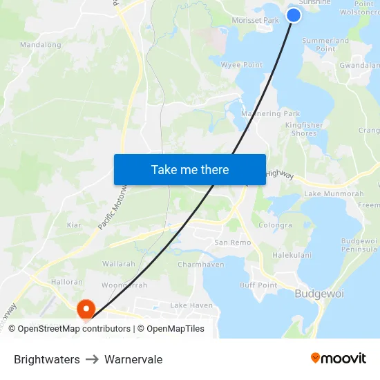 Brightwaters to Warnervale map