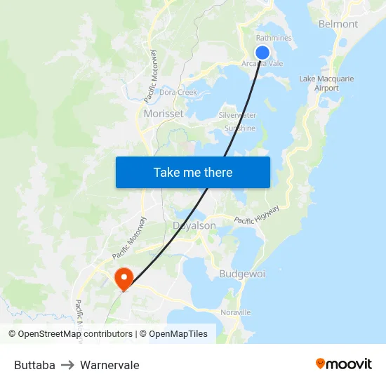 Buttaba to Warnervale map