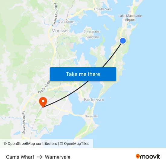 Cams Wharf to Warnervale map