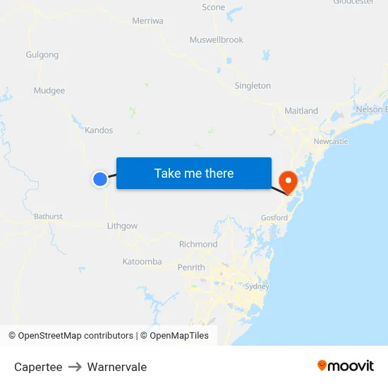 Capertee to Warnervale map