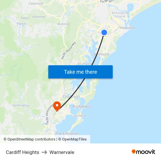 Cardiff Heights to Warnervale map