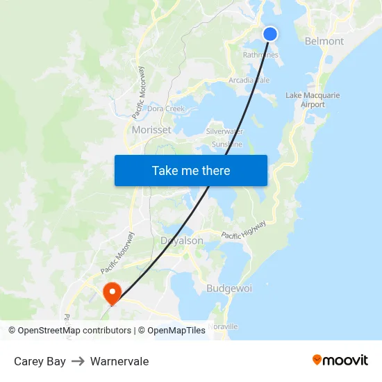Carey Bay to Warnervale map