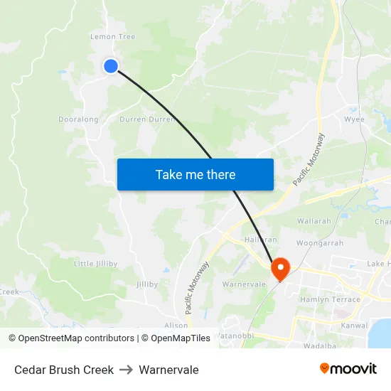 Cedar Brush Creek to Warnervale map