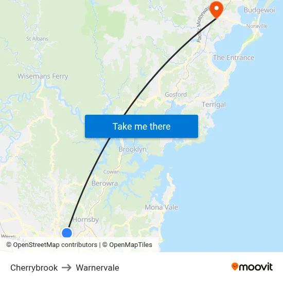 Cherrybrook to Warnervale map