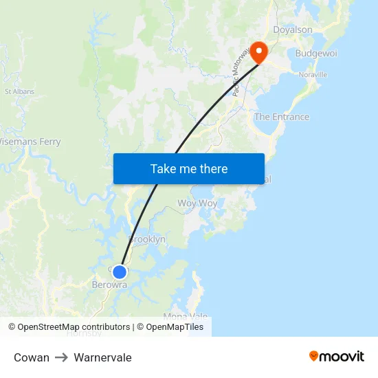 Cowan to Warnervale map