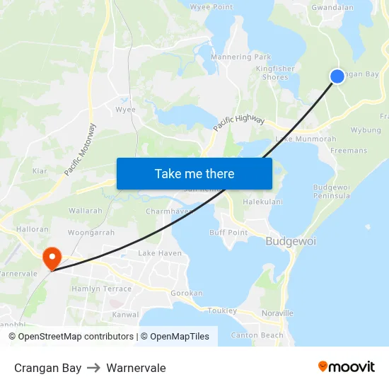 Crangan Bay to Warnervale map