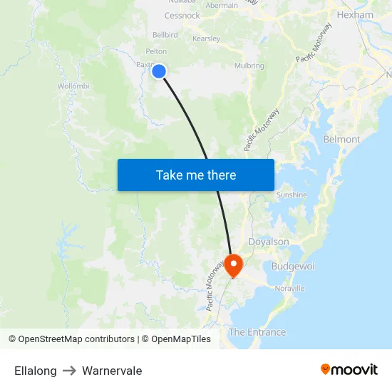 Ellalong to Warnervale map
