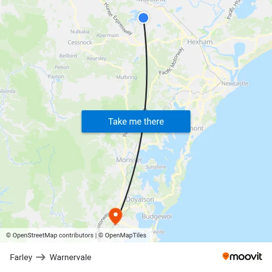 Farley to Warnervale map