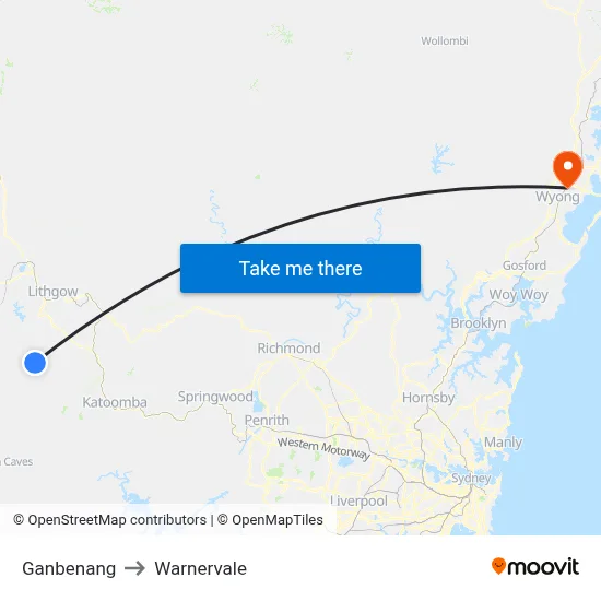 Ganbenang to Warnervale map