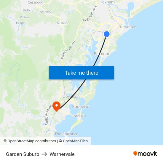 Garden Suburb to Warnervale map