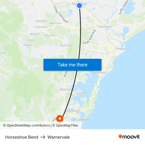 Horseshoe Bend to Warnervale map
