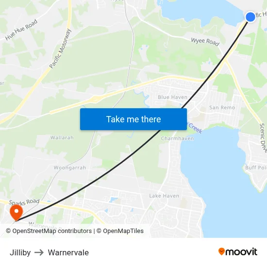 Jilliby to Warnervale map