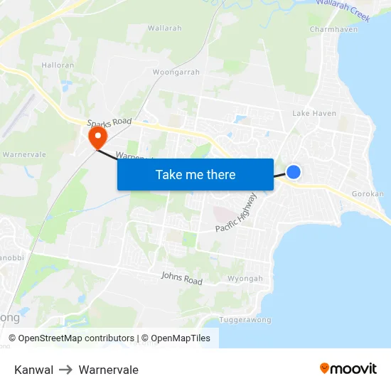 Kanwal to Warnervale map